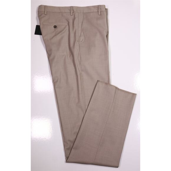 Berle Taupe Wool Stretch Flat Front Dress Pants Trousers 34 x unhemmed New - Picture 1 of 8